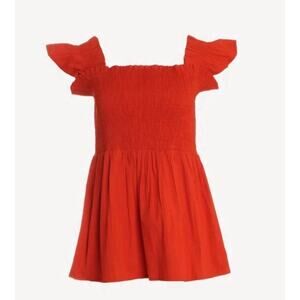 Jude Connally Smocked Coral Ruffle Sleeve Top NWOT